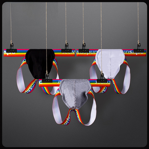 Rainbow Tanga Male Fun Exciting Pouch Bag Sports Double T Panty Temptation Exposing Ass Gay Comrade T Pants OR505