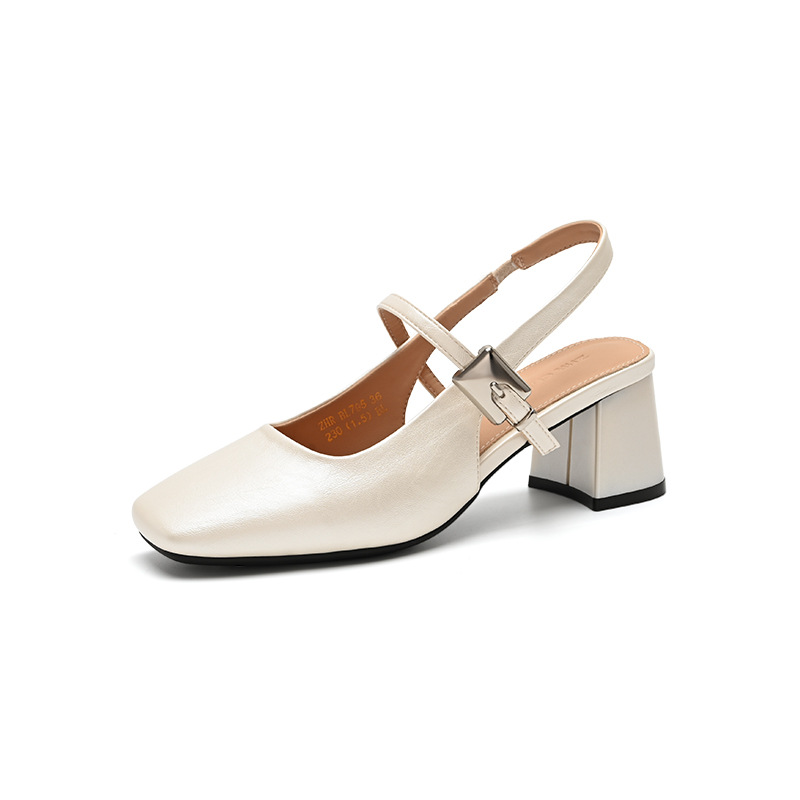 Giày sandal Mary Jane nữ quai ngang gót cao phong cách thanh lịch — BL795 Màu be
