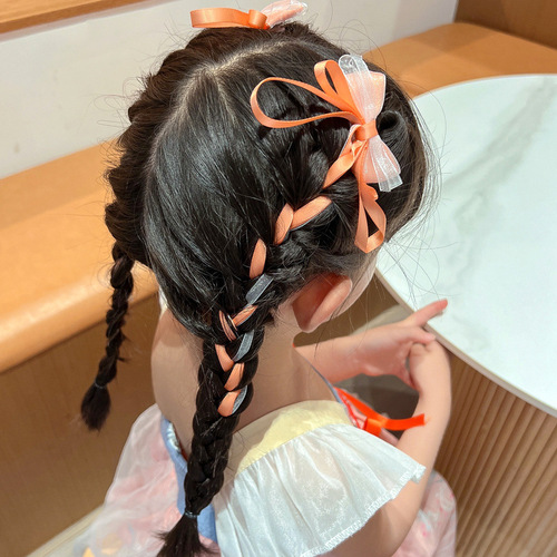 Hanfu headwear girls and children's hairbands girls' hair bow braided hairpins girls princess long ribbon hairpins hair accessories