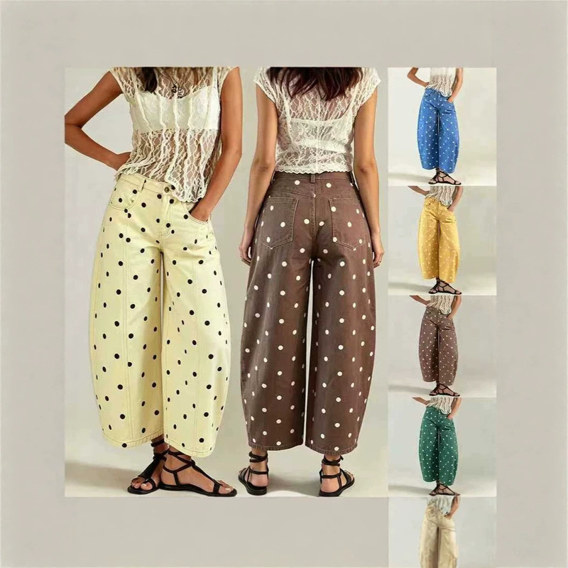 European and American Cross-Border Polka Dot Women's Loose Fit Casual Mid-Waist Jeans, New Polka Dot Cropped Jeans for Women European and American Cross-Border Polka Dot Women's Loose Fit Casual Mid-Waist Jeans, New Polka Dot Cropped Jeans for Women