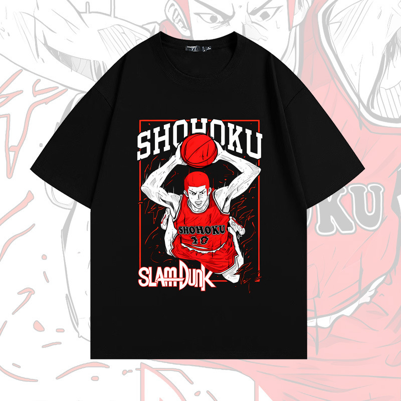 Anime Slam Dunk Sakuragi Flower Way Cotton Short-sleeved T-shirt Men's and Women's Summer Fashion Brand Loose Shoulder Half-sleeved Clothes