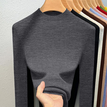 灰色半高领长袖针织衫女秋冬2025新款毛衣修身皮草内搭打底衫上衣