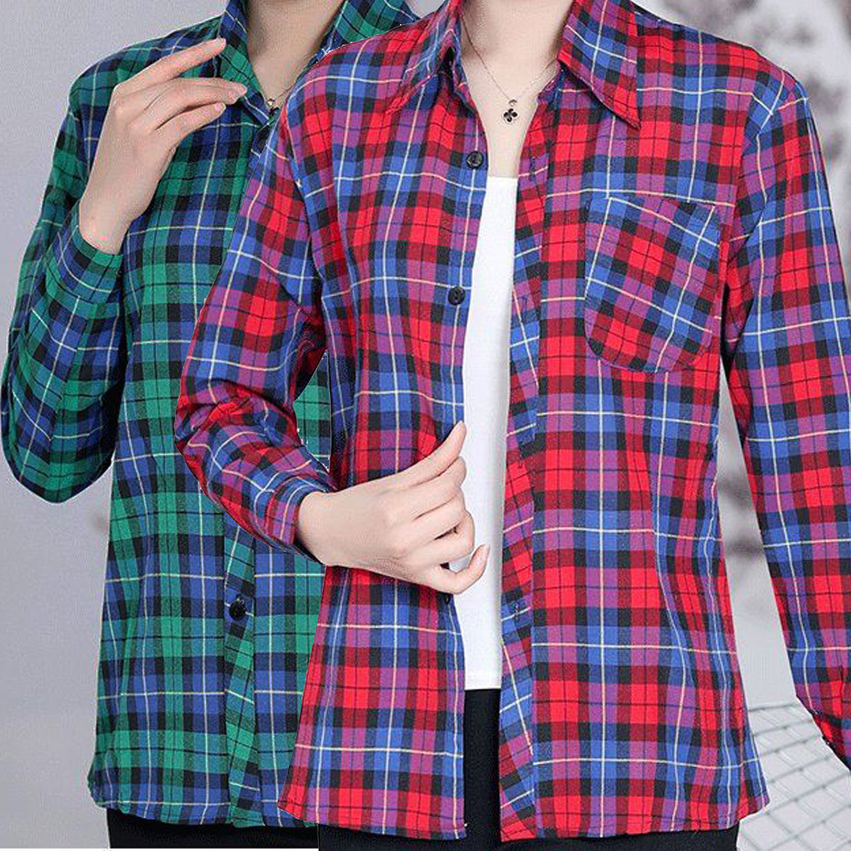 2022年秋季薄款格子襯衣女裝 中老年開衫長袖襯衫批發棉格子外套