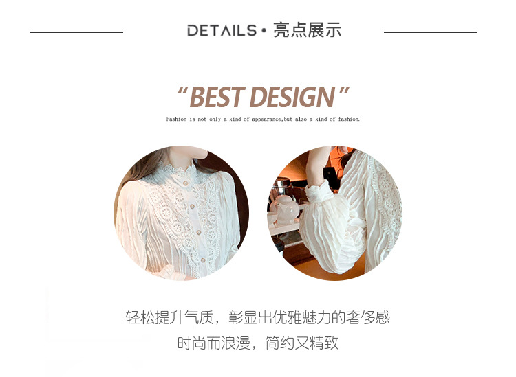 2022 Autumn/Winter new style fleece high-neck lace shirt chiffon shirt top, elegant base layer, fairy pic 2