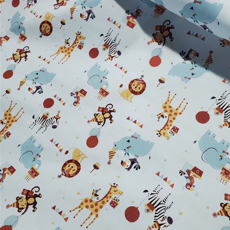 狮子小鹿马戏团全棉儿童卡通床品面料宝宝服装布 DIY手工布料厂家