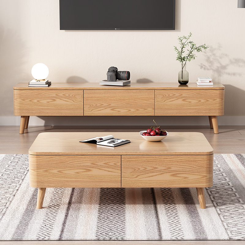 Mesa de té de madera maciza nórdica TV gabinete combinación moderna casa minimalista pequeño apartamento sala de estar madera de Fresno estilo de registro mesa de té