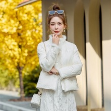 国风羽绒服2025新款冬拼接蕾丝亮片真水貂毛盘扣新中式白鸭绒外套