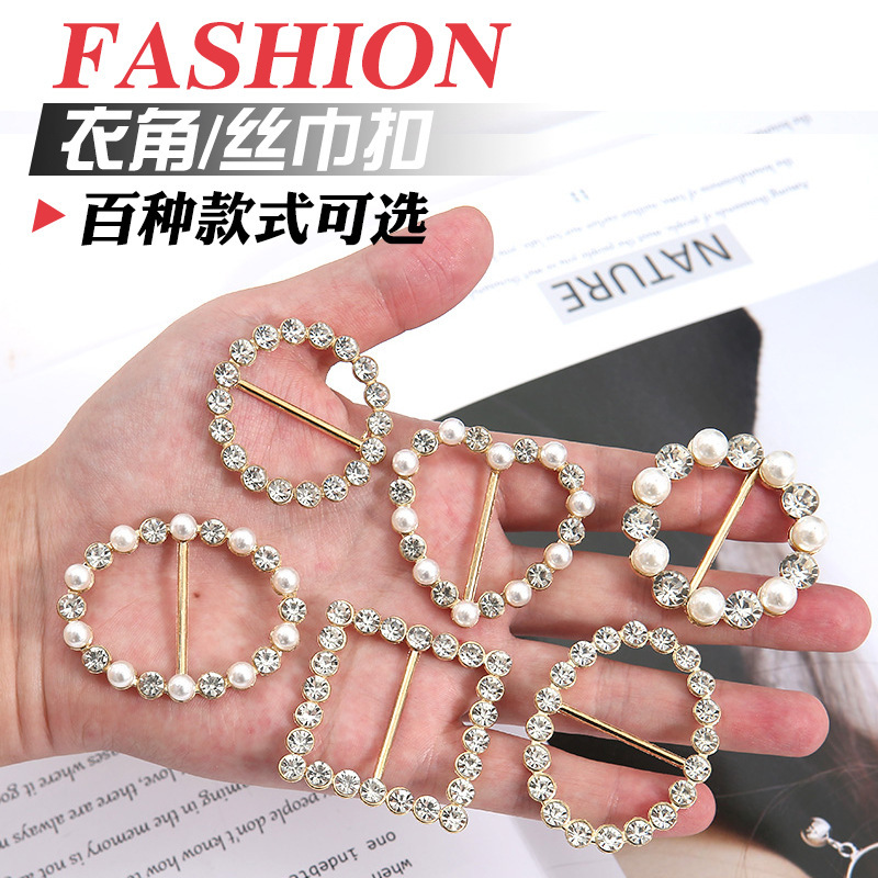 Waist buckle Pearl Rhinestone corner buckle metal button scarf buckle female buckle hem corner knot button