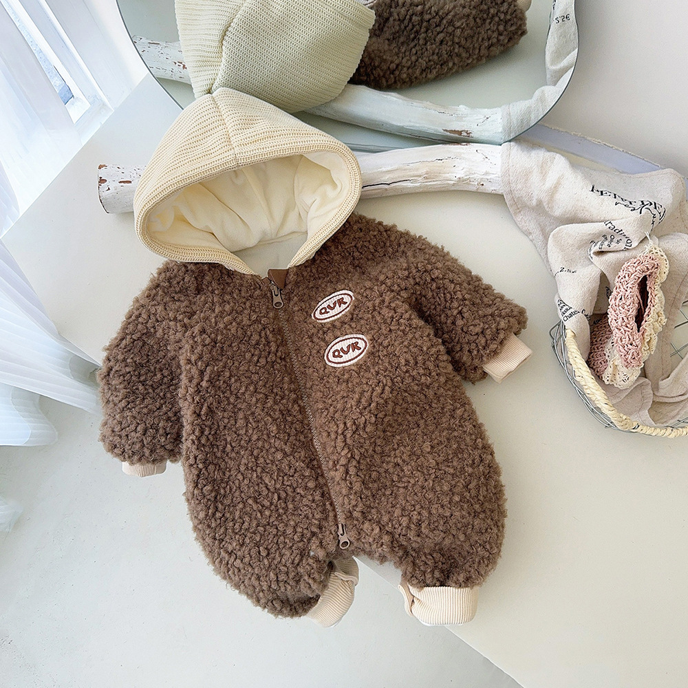 Ropa de bebé otoño e invierno más terciopelo engrosamiento de bebé mono estilo coreano lindo traje de escalada ropa de invierno cálido mameluco