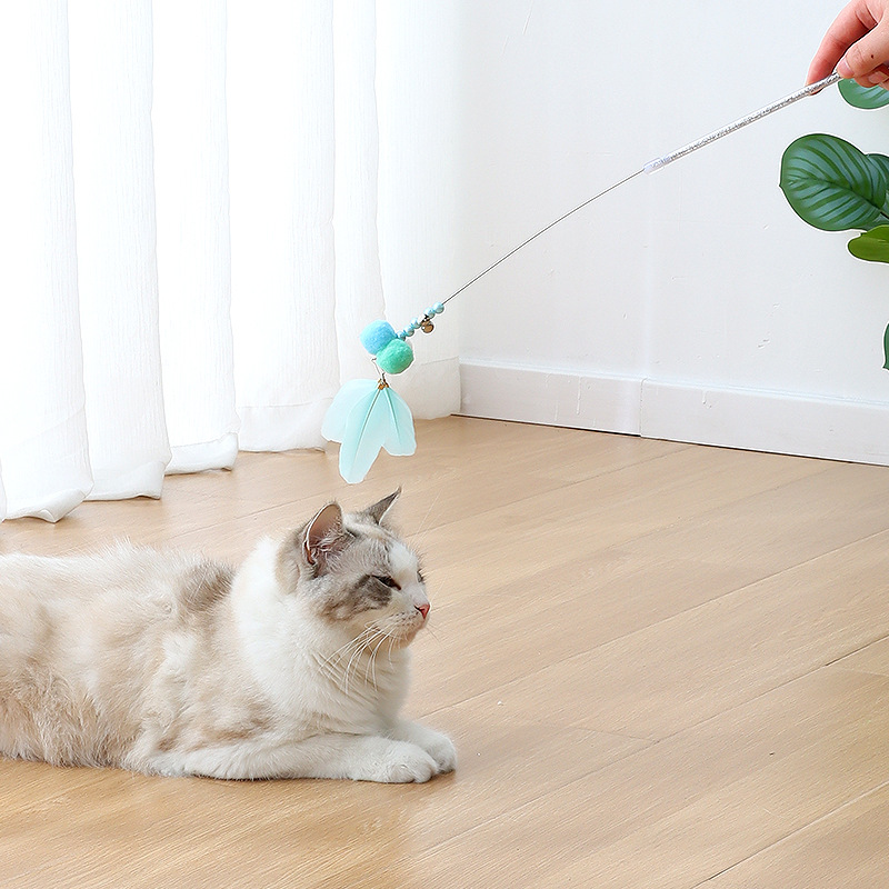 En stock nuevo tres-Bola de Tres Plumas corto divertido gato palo gato auto-Hi suministros de juguete para mascotas al por mayor casa de crianza de mascotas