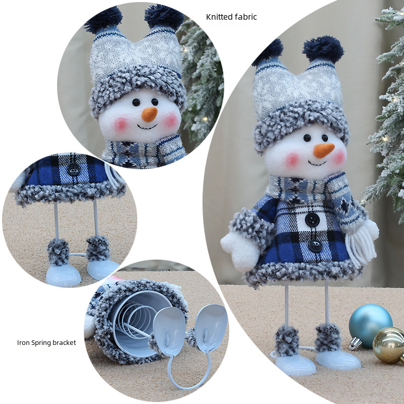 Cross-border Christmas New Blue Fabric Doll Cute Ski Swing Snowman Decorative Ornaments Holiday Gifts_voghion.com