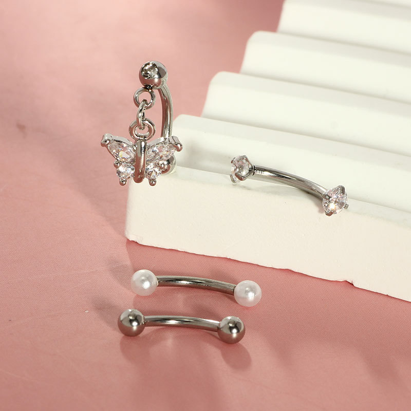 Stainless Steel 4-Piece Eyebrow Nail Angel Wings Heart-Shaped Zircon 16g Eyebrow Cartilage Piercing Jewelry detail image 6