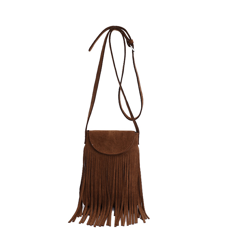 Trending Bohemian Ethnic Tassel Vintage Suede Crossbody Shoulder Phone Bag Mini Small Bag - Thumbnail 5