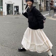 蕾丝拼接蛋糕裙毛绒半身裙女秋2025新款宽松小个子气质a字长裙冬