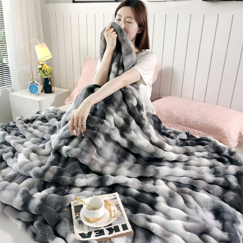 Rabbit Fleece Blanket Air Conditioner Blanket Gift Throw Pillow Bubble Fleece Cover Blanket Direct Sale Super Soft