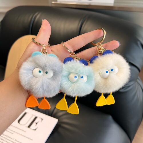 Cute rex rabbit fur duck little fur ball car keychain pendant ins internet celebrity plush schoolbag bag pendant gift