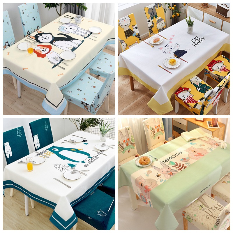 餐桌椅子套罩椅垫套装卡通可爱家用棉麻茶几桌布凳子套台布艺