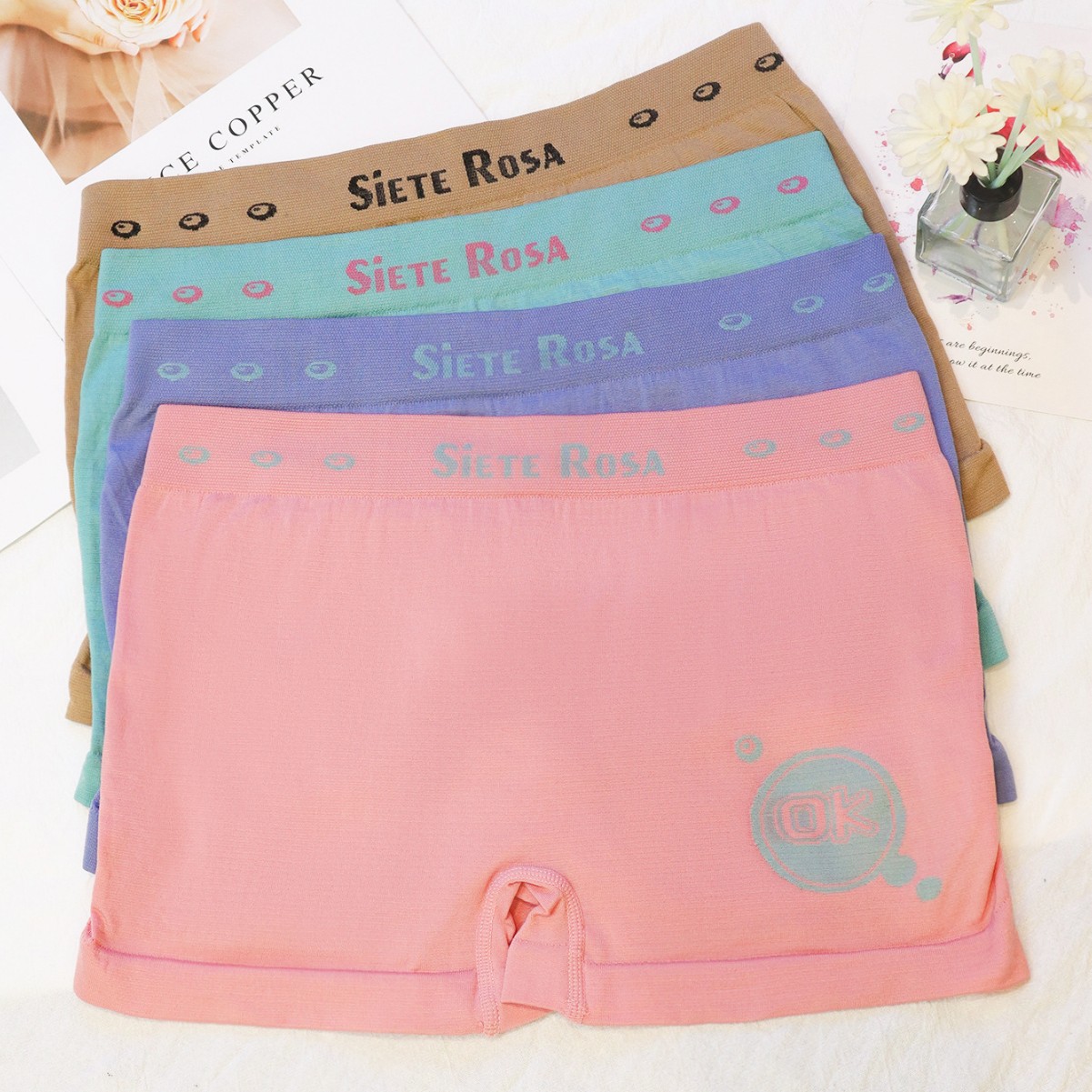 Calzoncillos bóxer para mujer, base segura, anti-caída, bragas dos en uno, calzoncillos bóxer de verano de color sólido delgado elástico