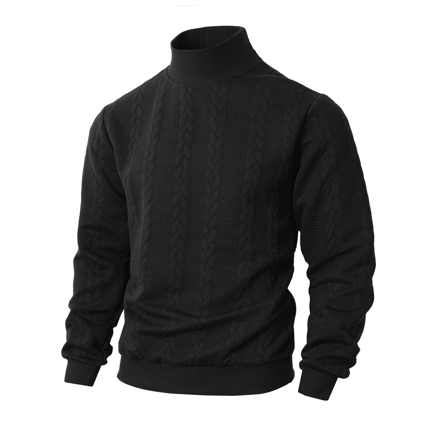 Transfronterizo europeo otoño invierno jersey jersey diario de color sólido joven hombre moda jacquard cuello alto jersey cálido hombre