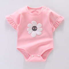 Baby Bodysuit, All-in-One Pajamas, Summer Pure Cotton Short Sleeve Thin Triangle T-shirt for Girls, New Style Cute Baby Crawling Suit