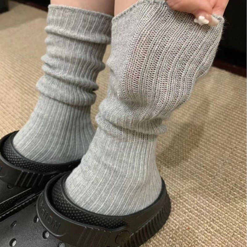 Socks for Women Pure Color Knitted Long Stockings Forest Style Ins Black and White Gray Sweat-Absorbent Outer Wear Versatile Summer Stockings