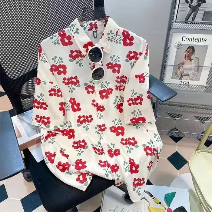 Foreign Trade Design Niche Short-Sleeved Floral Shirt for Women Hawaiian Seaside Beach Shirt Retro Hong Kong Style Loose Top Foreign Trade Design Niche Short-Sleeved Floral Shirt for Women Hawaiian Seaside Beach Shirt Retro Hong Kong Style Loose Top