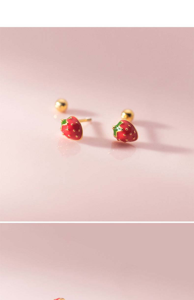 2g Weight 925 Sterling Silver Ear Needle Material Ear Studs Classification 1 Pair 925 Sterling Silver Strawberry Ear Studs