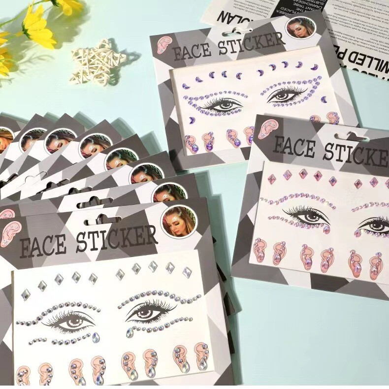 New European and American Face Tattoo Stickers, Face Diamond Stickers, Party DIY Acrylic Diamond Stickers, Party Stage Makeup Stickers