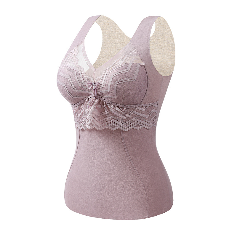 Nuevo otoño y el invierno de encaje de lana de seda chaleco térmico de las mujeres taza fija calefacción desgaste interior sin costuras ropa interior térmica delgada