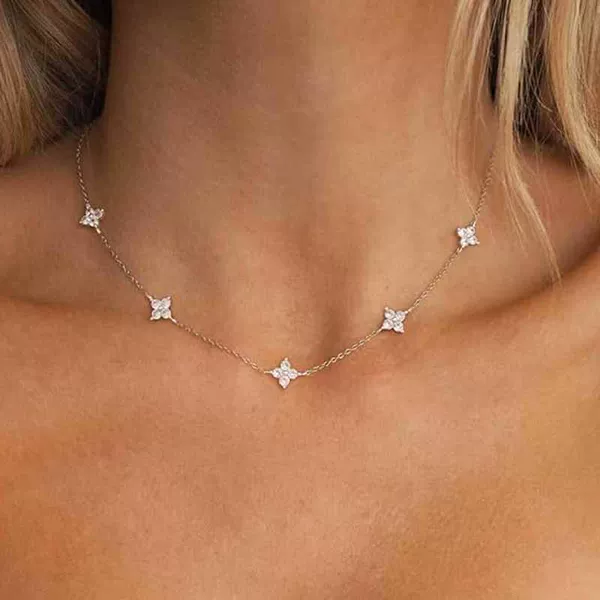 Amazon Cross-Border Simple Flower Clavicle Chain European and American Style Four-Leaf Clover Diamond Pendant-Free Adjustable Necklace Fashion Accessory