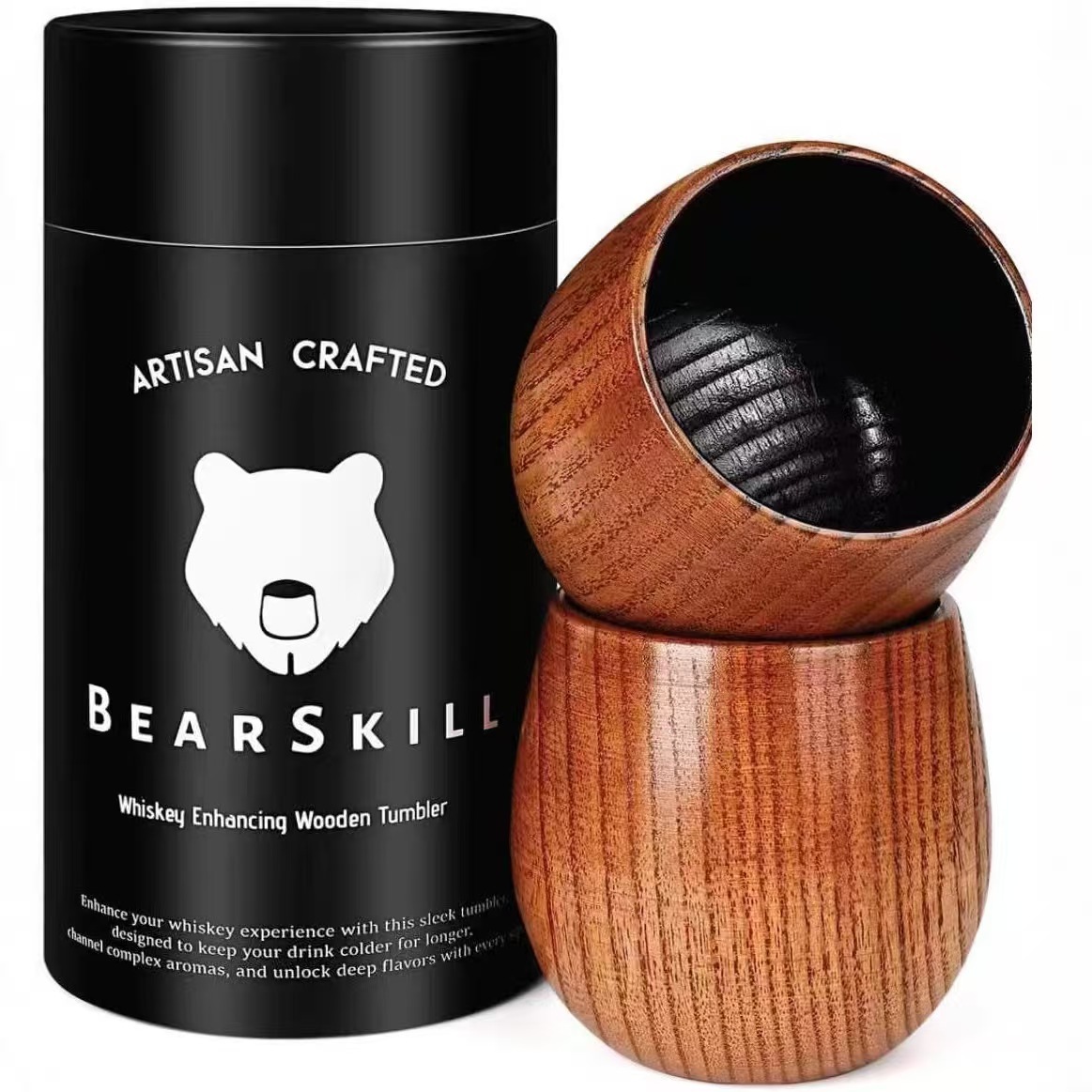 Taza de madera de jujube carbonizada de gran tamaño, creativa, para vino, cerveza, té, con caja de regalo, de madera maciza carbonizada, para exportación.