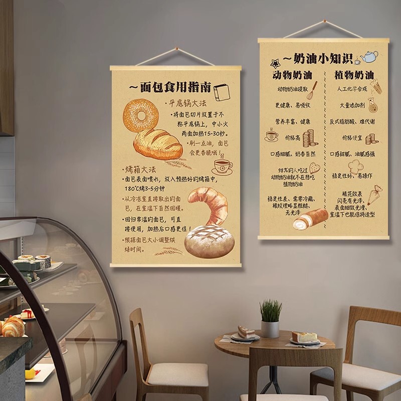 Baking Shop Wall Decorations Hanging Cloth Cake Bakery Poster Stickers Milk Tea Dessert Door Layout Creative Murals
