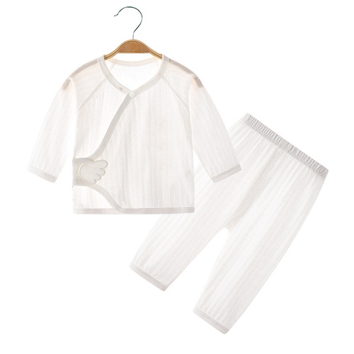 Baby air-conditioning clothing summer thin wing boneless newborn clothes pure cotton monk suit long-sleeved baby pajamas