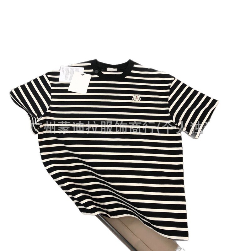 New Summer Original Label Mengkoumiao 360g Heavy Striped Short-Sleeve T-Shirt for Men, Pure Cotton Round Neck Heavy Men's T-Shirt