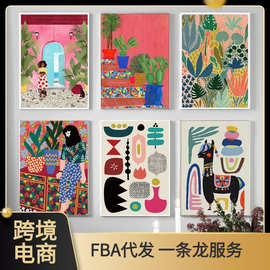亚马逊热销抽象植物挂画艺术帆布画家居客厅装饰画高清画芯批发