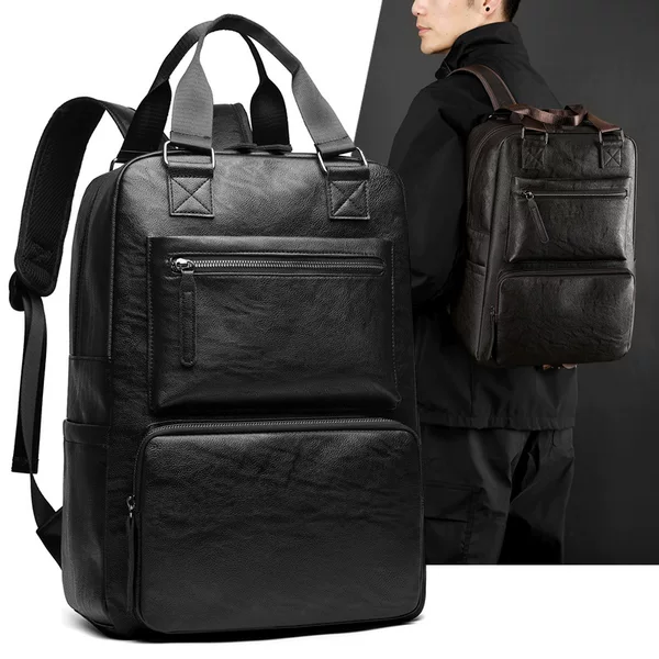 Cross-Border Wholesale Backpack Men's Large-Capacity Leather Travel Commuting Computer Backpack Business Casual Portable Student Bag