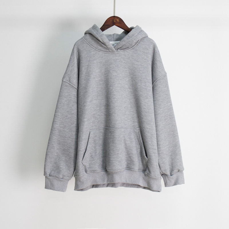 Áo hoodie nỉ lông dáng rộng có mũ và túi, tay dài, dáng unisex — Màu cà phê, Màu hồng, Màu xám, Màu đen