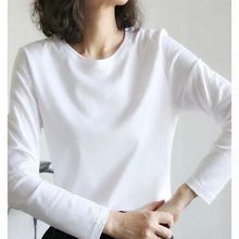 新疆棉 棉白色女长袖宽松休闲圆领春大码新款打底衫女