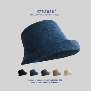 Japanese literary cotton and linen fisherman hats for men and women, small and large brim sunshade hats, solid color, versatile curled edge basin hats