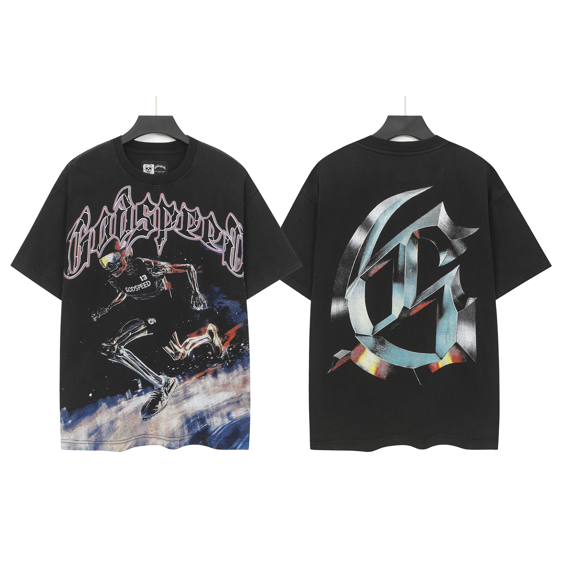 Cross-border Wholesale High-quality Gods Short-sleeve Heavy Wash FOG High Street Fashion Brand Skull Print Pure Cotton_viptrois.com