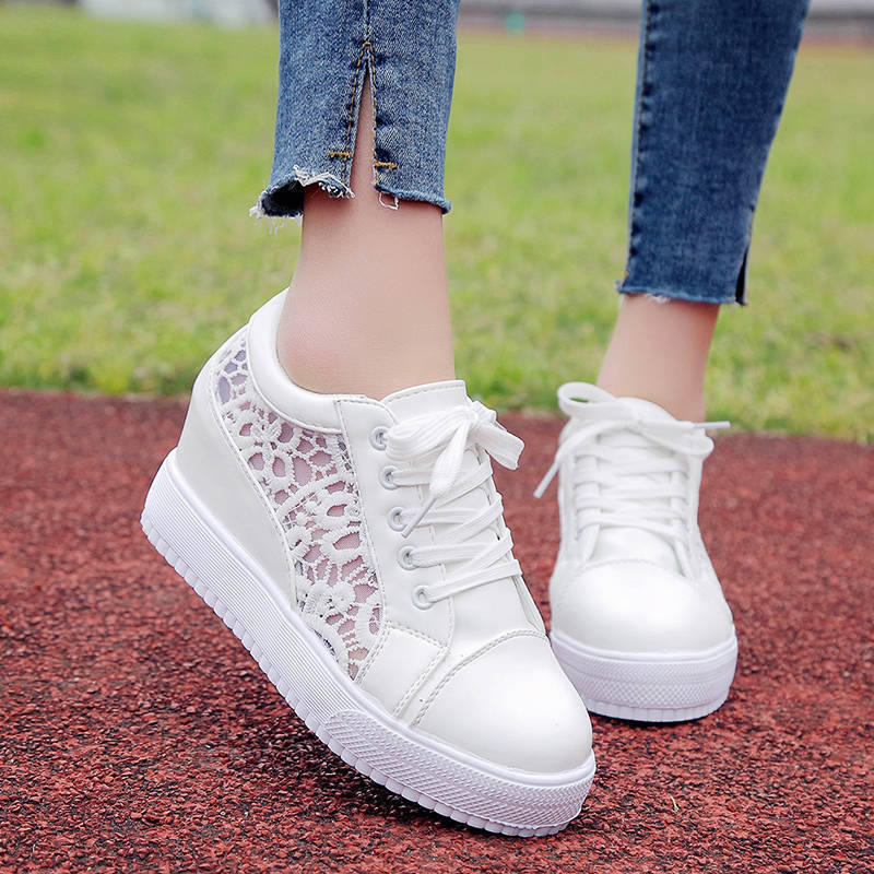 Casual shoes women's hidden height women's shoes summer white shoes breathable mesh sneaker wedge platform high heel shoes