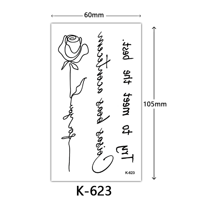 Pequeñas pegatinas de tatuaje frescas letras inglesas flores mariposas líneas de boceto pegatinas de tatuaje impermeables tatuaje