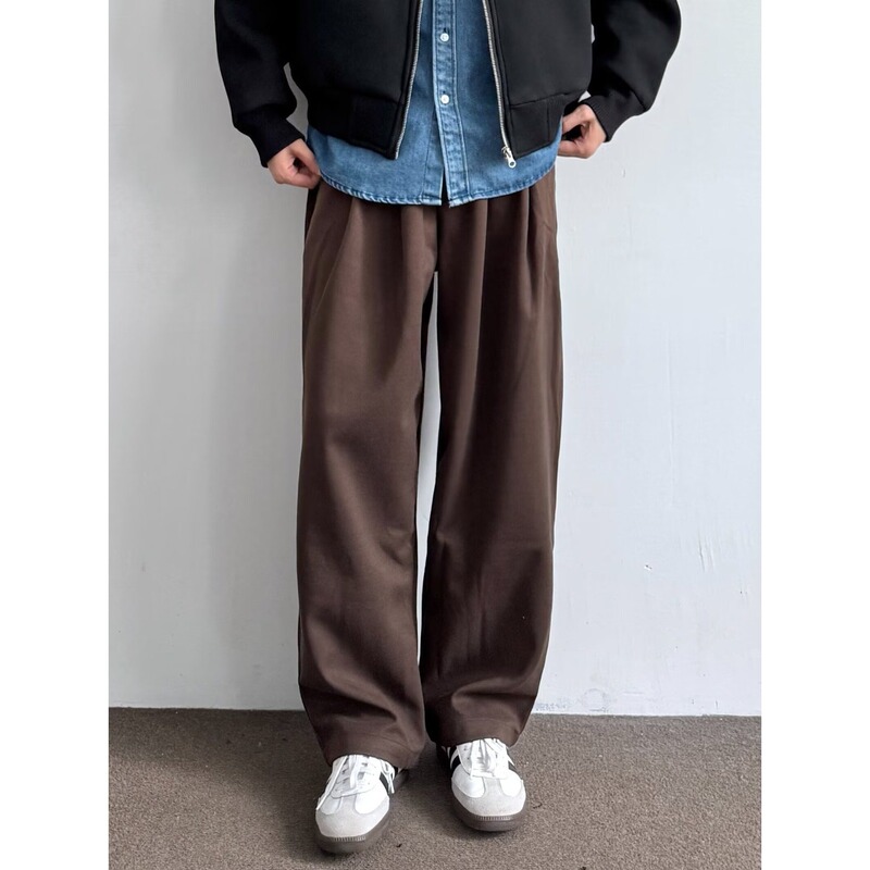 Men's Coffee-Colored Straight-Leg Cargo Pants, Spring and Autumn Style, High-End, Stylish 2025 New American Drape Wide-Leg Pants