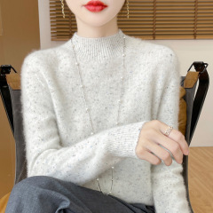 100純ウールの女性の半高襟の厚いニットの底のシャツの秋冬の新型のアイデアの糸は頭のカシミヤのセーターをかぶせます。