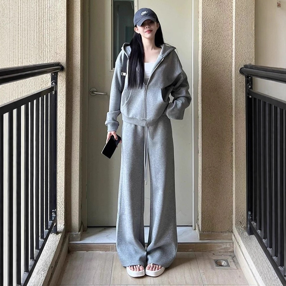 [Regular Style/Fleece Style] Sports Women's Suit Autumn and Winter Korean Style Loose Fashion Internet Celebrity Cardigan Two-Piece Set