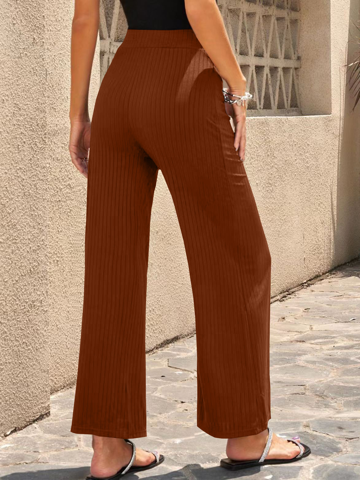 Pantalon Droit De Patchwork Pleine Longueur De Couleur Unie De Mode Quotidienne Des Femmes display picture 5