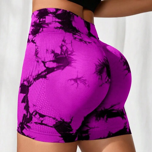 Increase the code manufacturer European and American seamless tie-dye shorts high elasticity abdominal compression cycling fitness pants peach lifting yoga