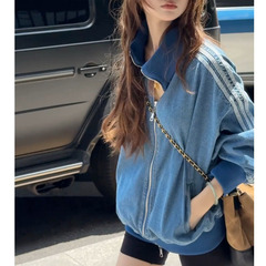 du特漂亮超好看早秋三条杠牛仔短外套2025新款韩系慵懒松弛感上衣