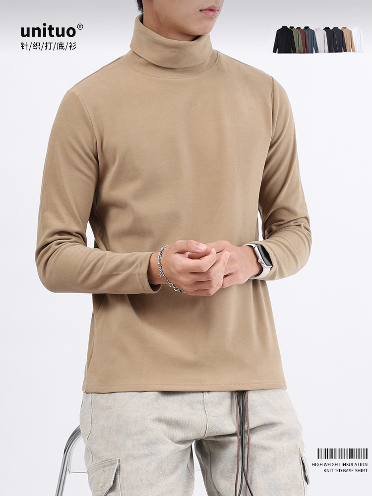 Uniqlo hombre de manga larga marrón cuello alto camiseta de camiseta de camiseta de invierno de moda