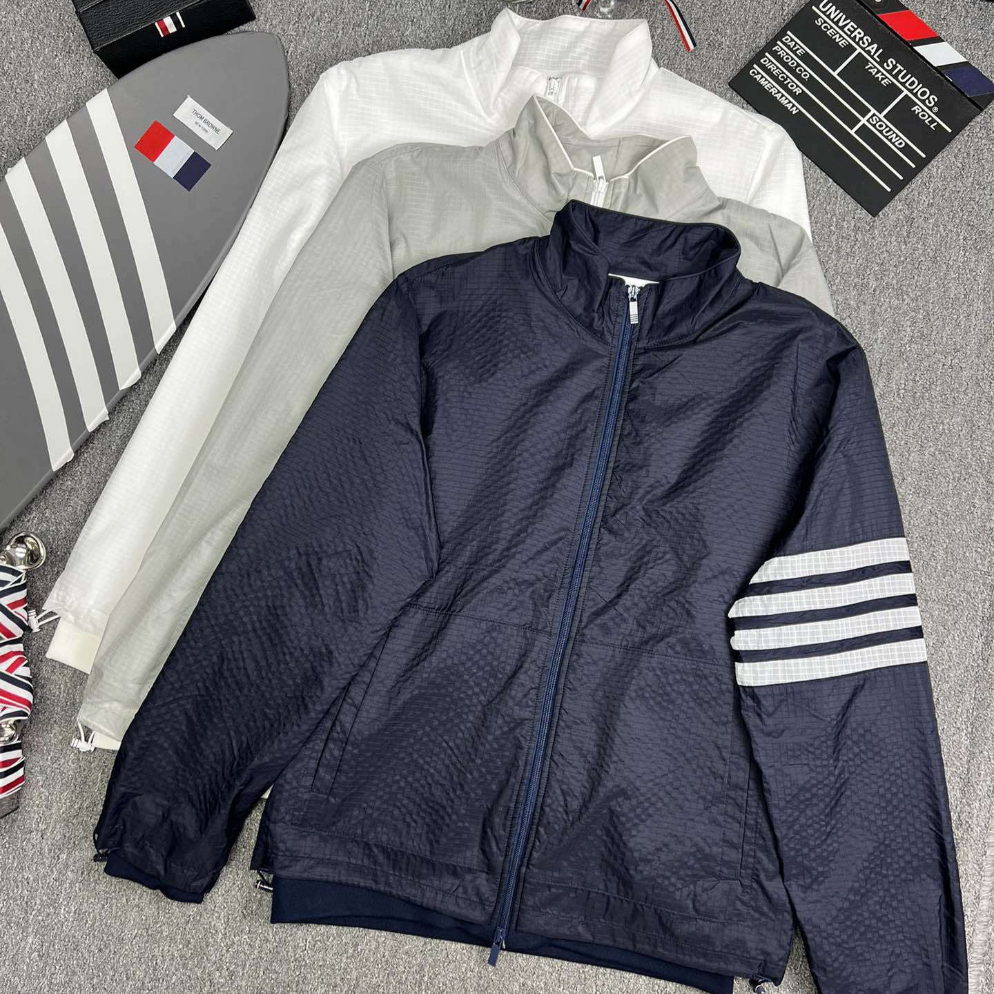 Factory Store High-Quality Spring and Autumn Men's and Women's Four-Stripe Long-Sleeve Woven Patchwork Knitted Stand-Collar Jacket